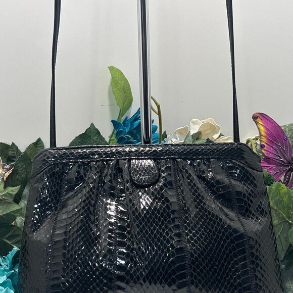 Vintage Clutch Crossbody Bag Women's Medium Black Textured Snakeskin - Picture 5 of 8